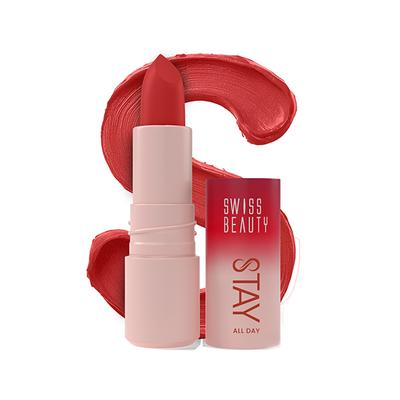 Swiss Beauty Stay All Day Lipstick ,12-Hrs Stay, Matte Finish with Vitamin E & Shea Butter -10 Foxy 4 gm - Lipsticks