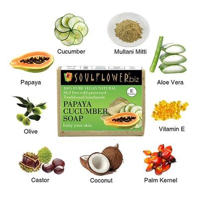 Soulflower Soap - Papaya Cucumber 150 gm - Soaps