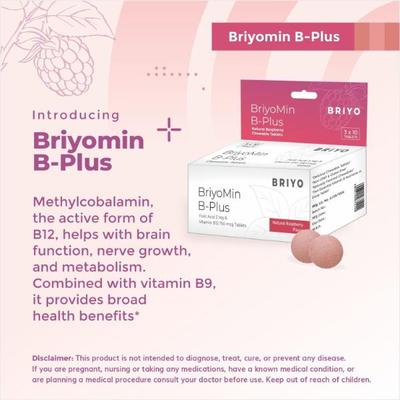 Briyo Briyomin B Plus Chewable Tablet - Natural Raspberry Flavour 30's - Multi-Vitamins
