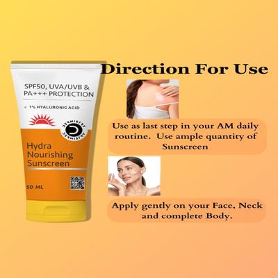 Dermistry 1% Hyaluronic Acid Hydra Nourishing Sunscreen SPF 50 UVA UVB PA+++ Protection 50 ml + Ultra Lite Matte Sunscreen SPF 50 UVA UVB PA+++ Protection 50 ml - Face Sunscreen