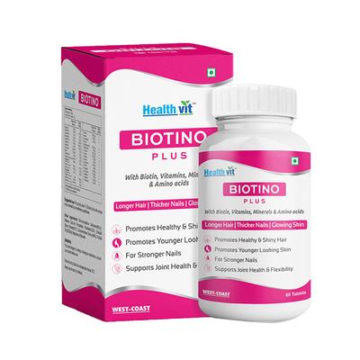 Healthvit Biotino Plus With Biotin, Vitamins, Minerals & Amino acids for Longer Hair, Glowing Skin & Thicker Nails- Tablets 60's - Multi-Vitamins