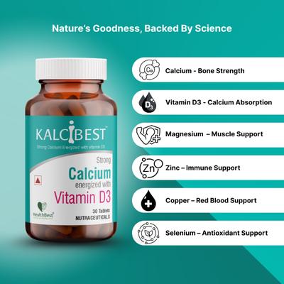 HealthBest KalciBest Strong Calcium Energized with Vitamin D3 Tablets 30's - Multi-Vitamins
