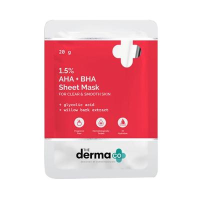 The Derma Co. 1.5 Percent AHA Plus BHA Sheet Mask for Clear and Smooth Skin 20gm - Sheet Masks