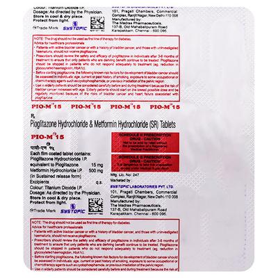PIO M 15mg Tablet 15'S - Diabetes-Ant