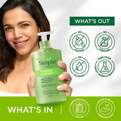 Simple Refreshing Facial Wash, 100% Soap-Free Perfect for Sensitive Skin 250 ml - Face Wash & Cleansers