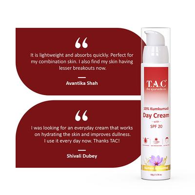 T.A.C - The Ayurveda Co. 10% Kumkumadi Day Cream With SPF 20 For Radiant And Youthful Skin 50 gm - Day Cream
