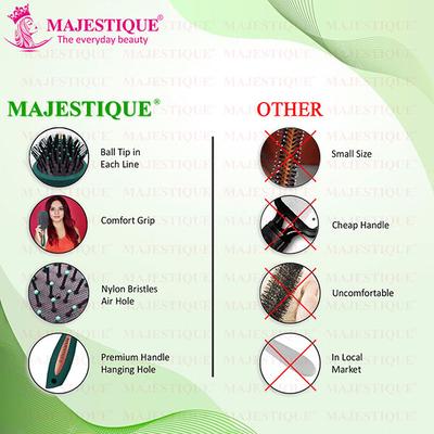 Majestique Styling Hair Brush, Nylon Round-Tip Bristles Hair Comb for Detangling, Separating, Shaping - Velvet Green 1's - Hair Brushes
