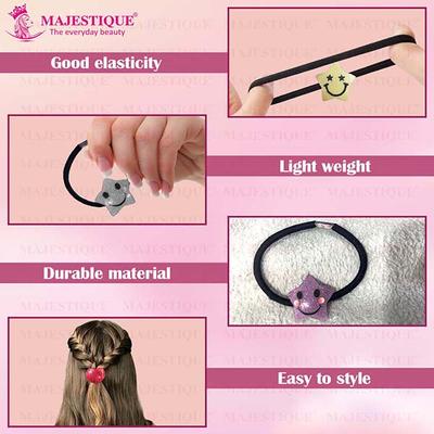 Majestique Smiley Star Rubber Bands For Baby, Hair Ties, Elastic Ponytail Holders, Best Gift For Her - Multicolor 12's - Hair Clips/Bands
