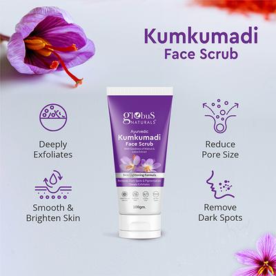 Globus Naturals Ayurvedic Kumkumadi Skin Lightening & Brightening Gift Box, Face Wash, Face Cream, Face Scrub & Face Serum 1's - Makeup Kits & Sets