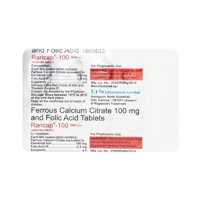 Raricap 100mg Tablet 10'S - Iron Supplement/Anaemia-Vma