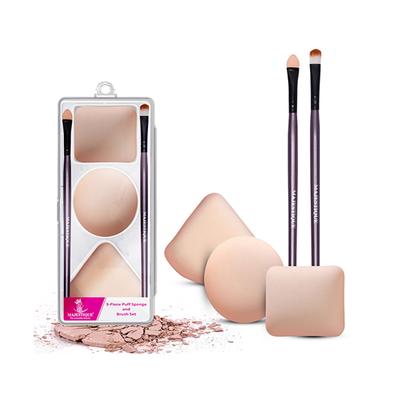 Majestique Makeup Sponge And Brush Set 5 - Sponges With Lip And Eyeshadow Brushes 1's - Sponges & Applicators