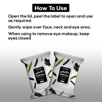 Jaquline USA Activated Charcoal Facial Wipes (Pack of 30) 1's - Facial Wipes & Tissues
