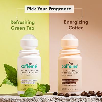 mCaffeine 5% AHA Underarm Roll On - Lactic Acid & Fresh Coffee Deodarant, Prevents Odour & Pigmentation 50 ml - Women Deodorants/Roll-Ons