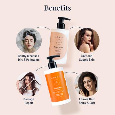Arata Natural Bath Essentials with Cleansing Shampoo & Body Wash for Intensive Nourishment 600 ml - Lotions & Creams
