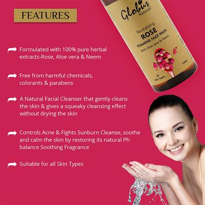 Globus Naturals Revitalizing Rose Foaming Face Wash 150 ml - Face Wash & Cleansers