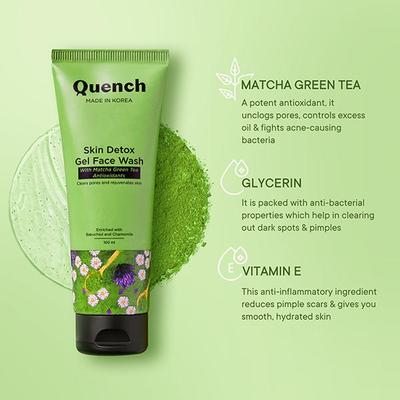 Quench Botanics Matcha Green Tea Face Wash Detoxifies and Purifies Skin for Oil & Acne Control 100 ml - Scrubs & Exfoliants