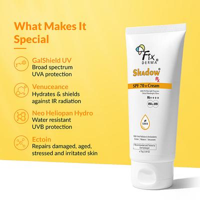 Fixderma Shadow RX Sunscreen SPF 70+ Cream Sunscreen for Dry Skin 75 gm - Body Sunscreen