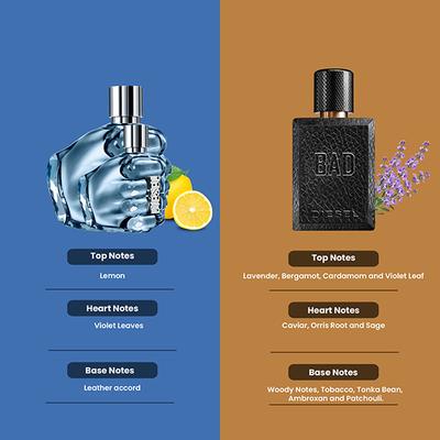 Diesel Only The Brave 50ml + Bad 50ml Eau De Toilette 2's - Men Perfumes (Edt/Edp)