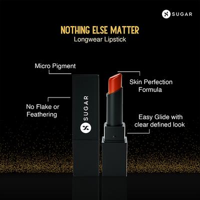 SUGAR Cosmetics Nothing Else Matter Longwear Lipstick - 19 Flame High (Orange) 3.5 gm - Lipsticks