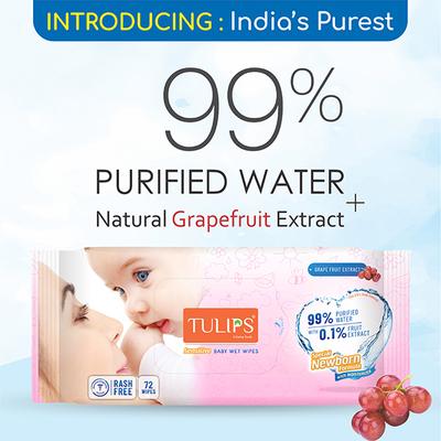 Tulips Sensitive Baby Wet Wipes Grape Fruit Extract Special Newborn formula Moisturizer 72's - Diapers & Wipes