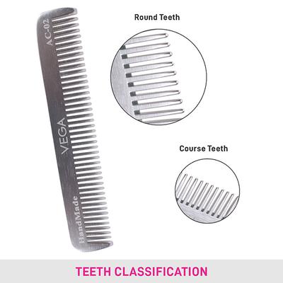Vega Pocket Hair Comb, for Men and Women, Silver (VC2AC-02) 2's - Hair Combs