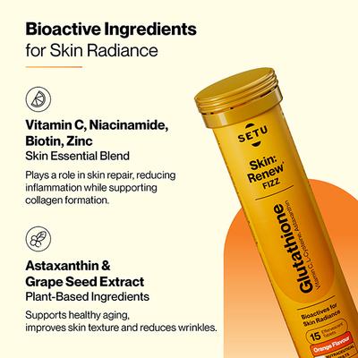 Setu Skin Renew - 15 Effervescent Tablets, Glutathione With Vitamin C, Gluta Fizz, Orange Flavour 1's - Calcium And Minerals