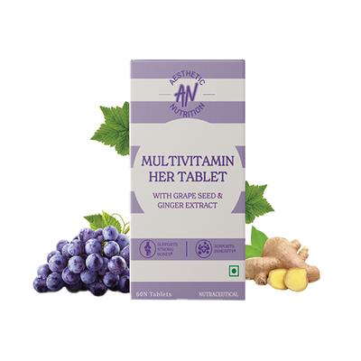 Aesthetic Nutrition Multivitamin Her With Grape Seed, Ginger Extract, Hyaluronic Acid, Vitamin B3, And B12 60 Tablets 1's - Multi-Vitamins