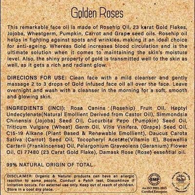 Golden Roses - Natural Face Oil with 23K Gold, Rose & Rosehip Oil - 15ml - Essential Oils