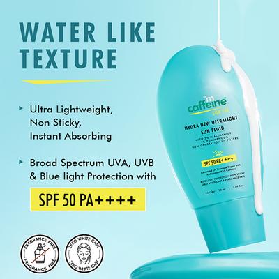 Mcaffeine Hydra Dew Ultralight Sun Fluid SPF 50 PA++++ UVA, UVB Blue Light Protection 50 ml - Body Sunscreen
