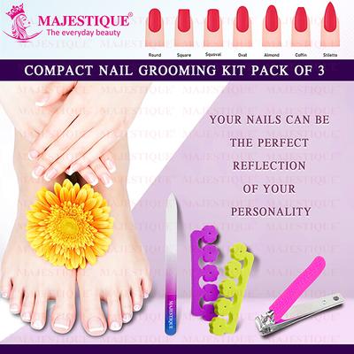 Majestique Multi Purpose Nail Kit with Glass Filer, Cutter and Toe Separator - Multicolor 1's - Cleansing Brushes