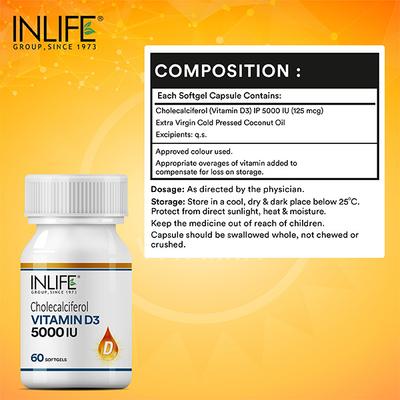 INLIFE Vitamin D3 5000 IU Cholecalciferol Softgels 60's - Multi-Vitamins