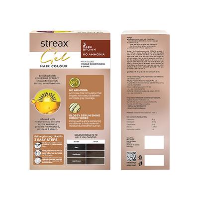 Streax Gel Hair Colour for women, Dark Brown 3, No ammonia hair color, 100% grey coverage 150 ml - Crème