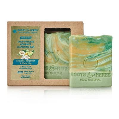 Roots & Herbs Nourishing Cold Process Gourmet Cleansing Bar - Avocado, Bergamot & White Lily 110 gm - Soaps