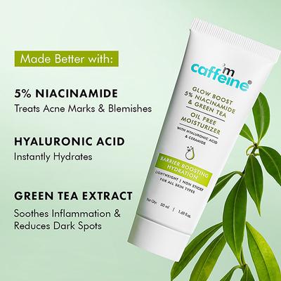 MCaffeine Green Tea & 5% Niacinamide Oil-Free Moisturizer- Reduces Blemishes & Repairs Skin Barrier 50 ml - Face Moisturizers