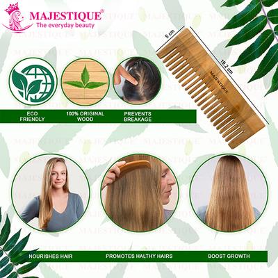 Majestique Wooden Wide Tooth Comb, Ideal for Detangling and Styling All Hair Types 1's - Hair Combs