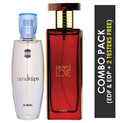 Ajmal Sacred Love EDP Floral Musky Perfume And Raindrops EDP Floral Chypre Perfume 100 ml - Women Perfumes (Edt/Edp)