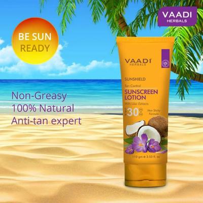 Vaadi Herbals Tan Control Sunscreen Lotion SPF-30 UVA+ UVB with Lilac Extract 110gm - Body Sunscreen