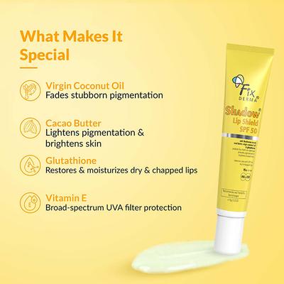 Fixderma Shadow SPF 50 Lip Shield, Lip Shield SPF 50 with Theobroma Cacao Seed Butter 15gm - Body Sunscreen
