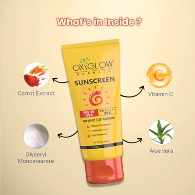OxyGlow Herbals Sunscream with SPF 50 UVA PA ++++ UVB 60 gm - Body Sunscreen