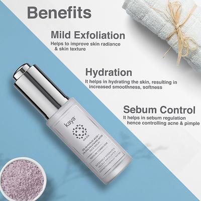Kaya 5% Glycolic Acid + 1% Polyglutamic Acid Face Serum, Texture Corrector, Anti-Ageing Acne & Pimple Control Serum, All Skin Types 30 ml - Face Serum