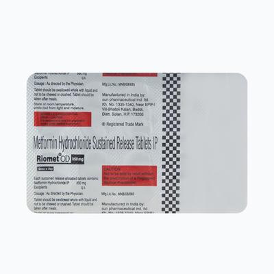 Riomet OD 850mg Tablet 10'S - Diabetes-Ant