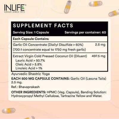 INLIFE Natural Garlic Oil 0.5% 500mg Vegetarian Capsules 60's - Digestive Health