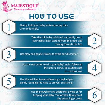 Majestique Baby Grooming kit with Soft Towels for Newborns & Toddlers - 6Pcs/Multicolor 1's - Baby Grooming