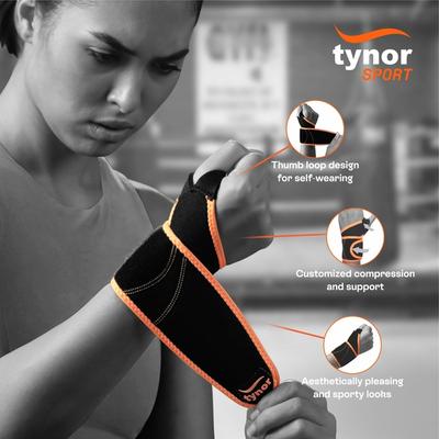 Tynor Wrist Support with Thumb Loop (Neoprene) (UN) - Black & Orange - Knee/Ankle/Leg/Foot Supports