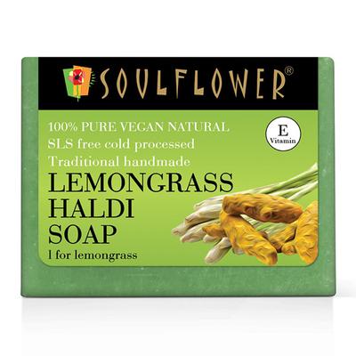 Soulflower Lemongrass Haldi Soap Vitamin E 150gm - Shower Gels & Body Wash