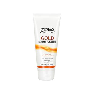 Globus Naturals Gold Radiance Anti Ageing & Brightening Face Scrub Enriched with Saffron 100 gm - Scrubs & Exfoliants