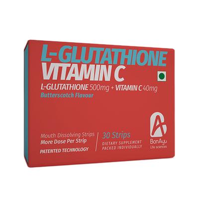 BonAyu L Glutathione 500 mg + Vitamin C 40 mg Mouth Dissolving Strips - Butterscotch 30's - Amino Acids