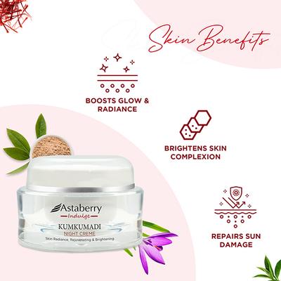 Astaberry Indulge Kumkumadi Night Creme for Radiant Skin - Rejuvenating & Helps Reduce Blemishes 50 gm - Night Cream