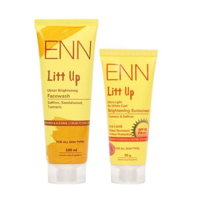 ENN Litt Up Ubtan Skin Brightening Facewash And Litt Up Ultra Light Brightening Sunscreen SPF 50 kits 100 ml - Facial Kits