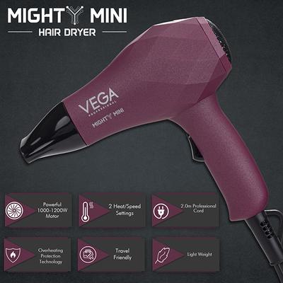 VEGA Professional Mighty Mini 1000-1200W Hair Dryer for Men & Women with Heat/Speed Setting, VPVHD-06 1's - Hair Dryers
